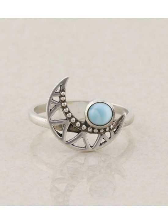Unbranded Jewelry - Sterling Silver Larimar Blue Dolphin Stone Crescent Moon Ring Size 6